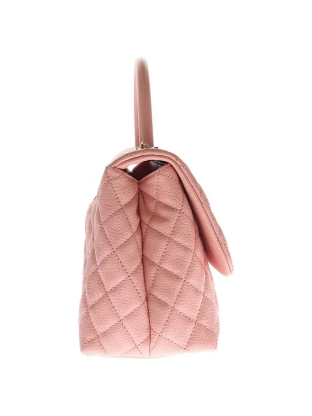 Chanel Quilted Top Handle 2-Way Shoulder Bag Salmon Pink Caviar Leather Gold
